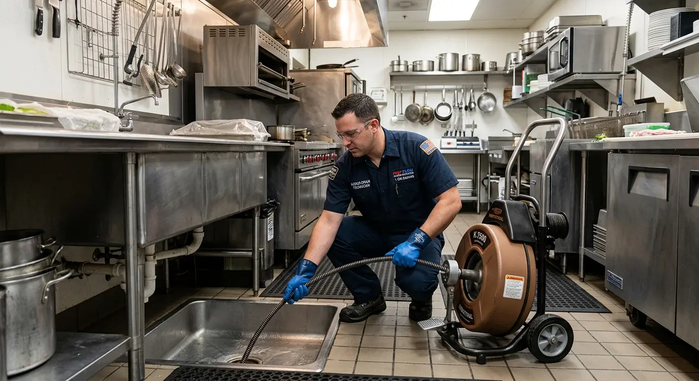 Commercial drain cleaning service in a restaurant kitchen in Pleasure Point